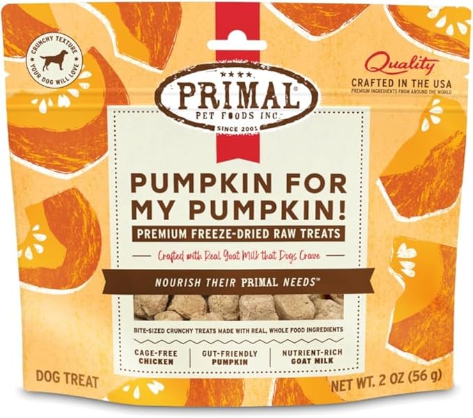 Primal Freeze Dried Dog Treats, Chicken with Pumpkin & Goat Milk, Grain Free Training Treats for Dogs, 2 oz