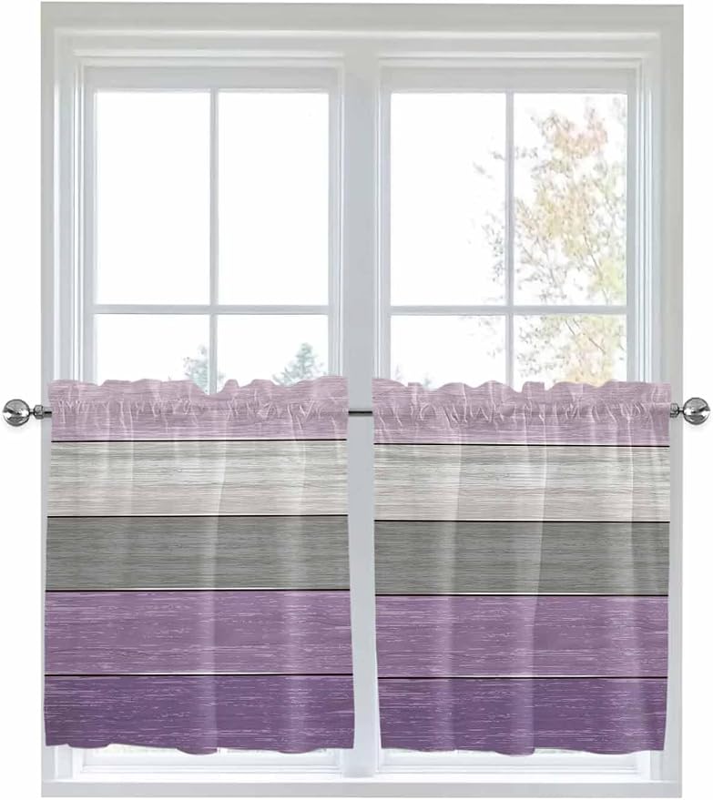 Country Wood Board Gray Purple Window Valance Curtains, Farmhouse Gradient