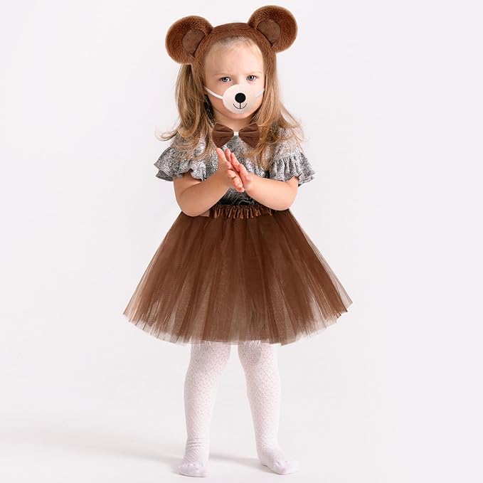 Zhanmai 5 Pcs Carnival Animal Costume Kid Bear Puppy Dog Pup Kangaroo with Tutu Ear Headband Bowtie Tail Paws for Boys Girls