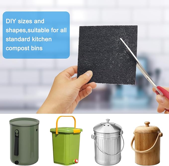 4 Pack 5inch Charcoal Filters for Kitchen Compost Bin, Compost Filters for