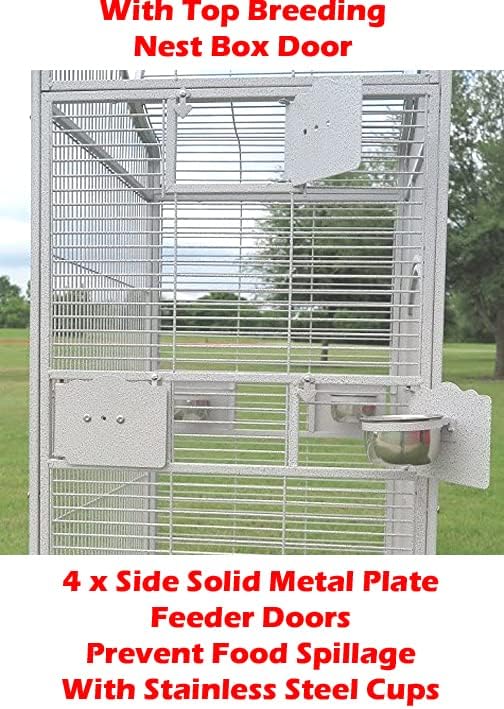 4 Size, Castle PlayTop Parrot Cage for Large Macaws Cockatoos African Grey Amazon (24" x 22" x 63"H White Vein)