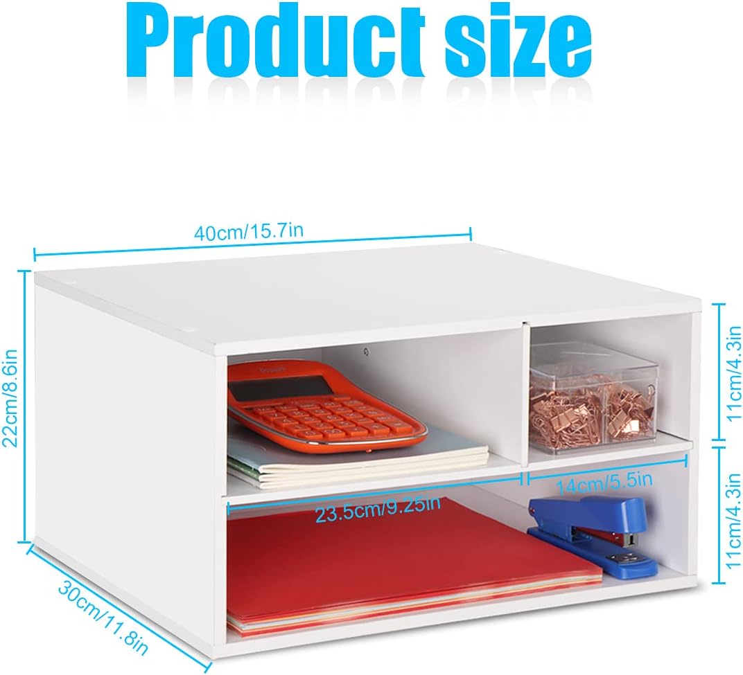 EMERIT Printer Stand Shelf with Storage Wood Desk Paper Organizer for Home/Office, Printer Riser, 2 Tier