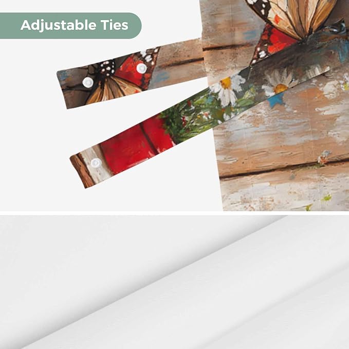 Country Flower Tie Up Valance for Window, Western Texas Star Butterfly Barn