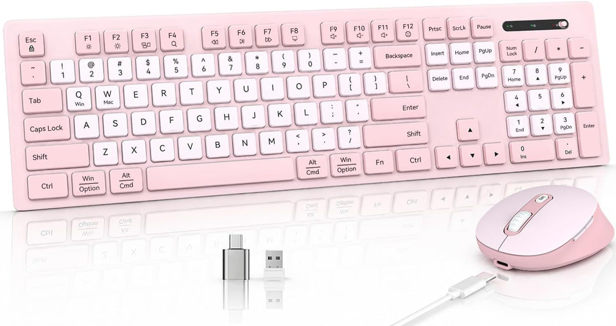 Rechargeable 2.4Ghz Wireless Keyboard and Mouse Combo - Pink