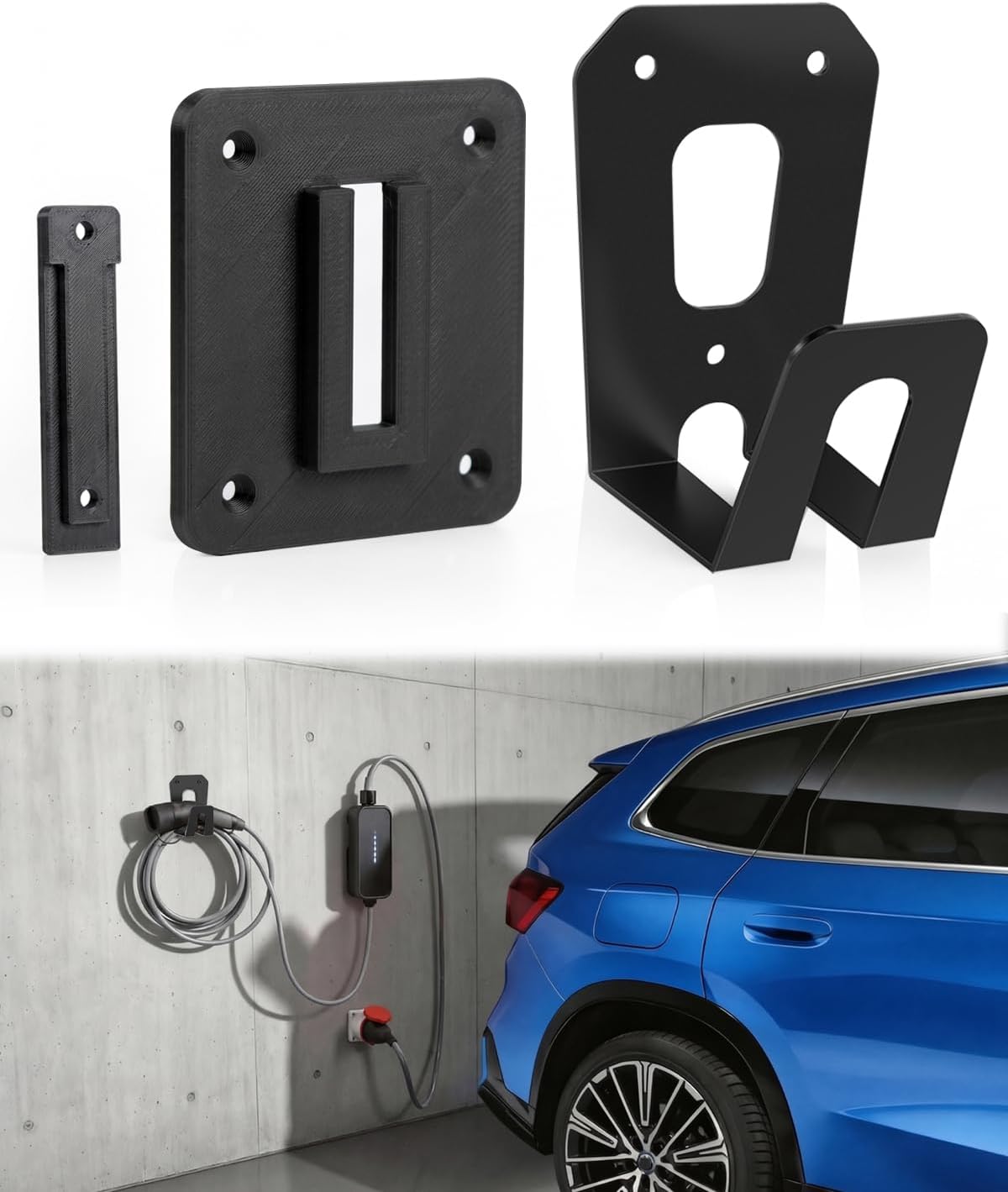 Wall Mount Organizer Kit for BMW Flexible Fast Charger 2.0, 3-Piece Garage Charger Holder with Cable Management, PETG + Metal Support, Charger Not Included