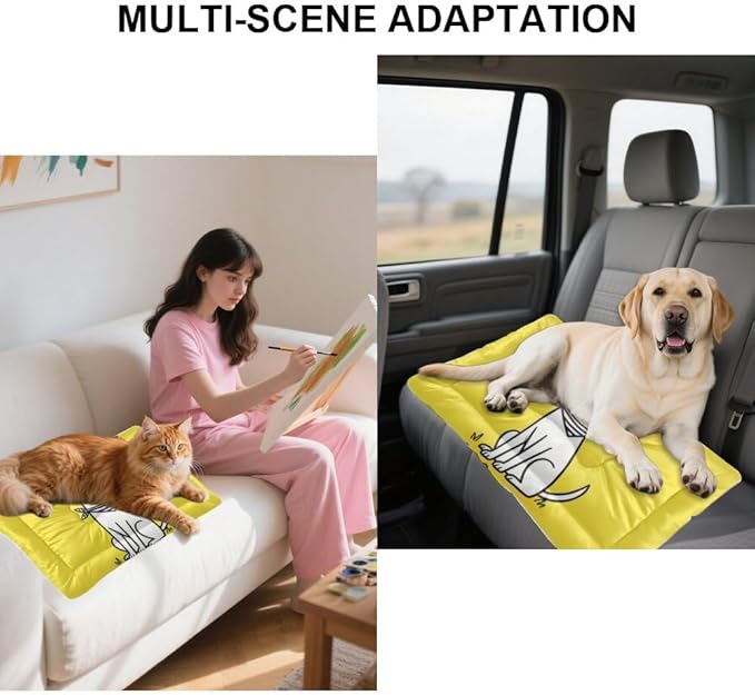 Cute Dog Yellow Dog Beds & Furniture Travel Mat Kennel Pads Crate Bedding Washable Non-Slip Small Bed for Crate Bed Large Mat Pillow for Dogs Indoor Outdoor 24X18 Inch