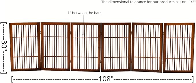 Urnporium Pet Dog Gate Freestanding, Strong Durable Folding Wooden Fence, Portable Acacia Hardwood Safety Barrier for Indoor & Outdoor Use (Brown Pet Gate, 6 Panel 30" Tall)