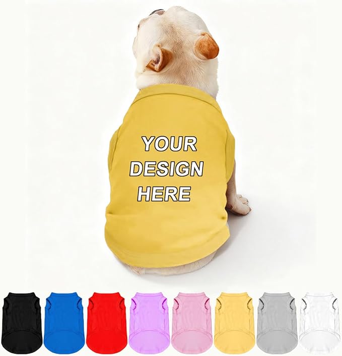 Custom Dog Shirt Pet Clothes Breathable Shirts for Small to Large Dogs Customized Name Logo Photo Puppy Outfits Personalized Sleeveless Vest Pets Apparel Yellow, L