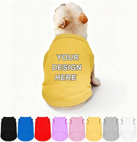Custom Dog Clothes Shirts for Small Large Dogs Breathable Pet Shirt Customized Image Text Sleeveless Tank Tops for Puppy Cats Customize Pets Apparel Gifts, Yellow, 3XL