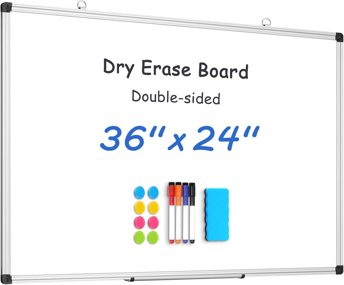 WALGLASS Double Sided Dry Erase Board 36"x24" Magnetic Whiteboard for Wall