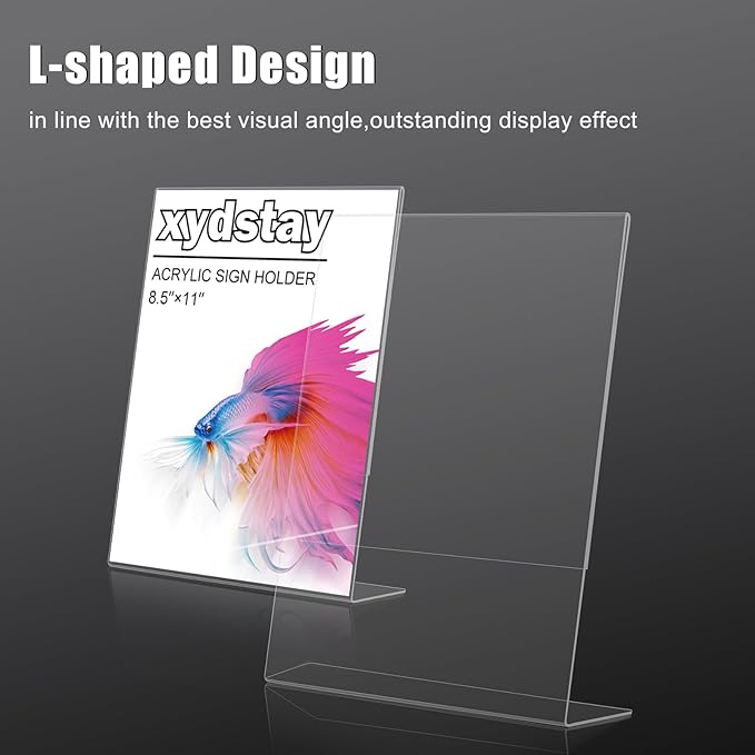 3 pack 8.5x11 Acrylic Sign Holder for Picture Frames, L Shape Clear Plastic, Plastic Sign Holder,Menu Holder, Unbreakable Table Sign Holder for Restaurant, Office, School, Store and Home Use