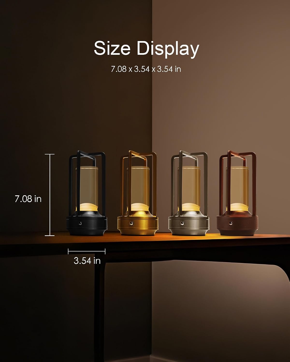 Set of 2 Cordless Table Lamps Rechargeable Desk Lamps Brown