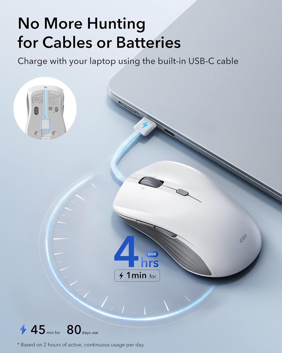 ESR MagMouse Snap-to-Carry Bluetooth Mouse, Wireless Mouse for Laptop