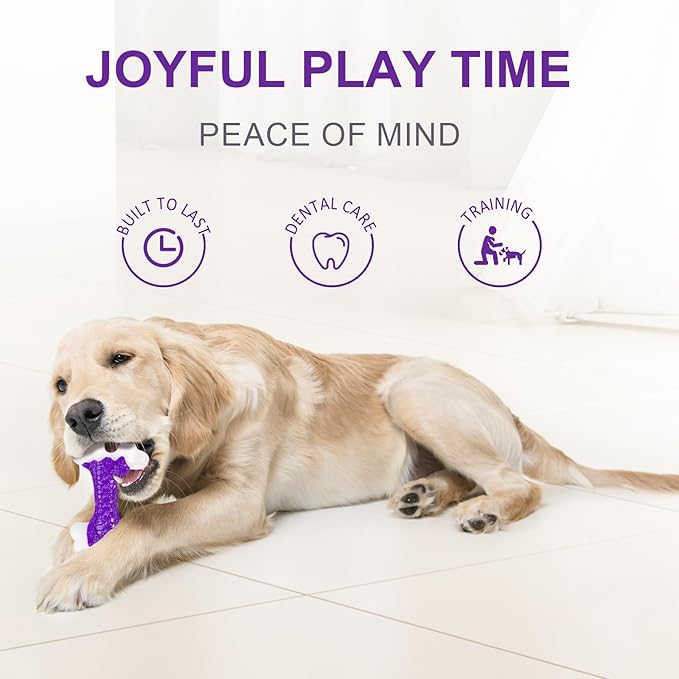 2-Pack Indestructible Dog Toys for Aggressive Chewers: Bacon Flavored Hard Nylon Bone Chew Toys, Tough Dog Chew Toys for Large Dogs, Dog Toys to Keep Them Busy for Medium Large Breed, Purple