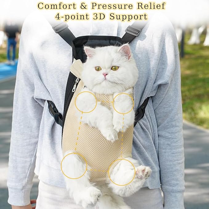 Dog Carrier Backpack, Adjustable Puppy Front Carrier Backpack, Ventilated Dog Chest Carrier for Hiking Camping Travel, Sling Bag for Small Medium Dog Cat Rabbit Puppies, Suit 5-9 lbs (Beige, M)