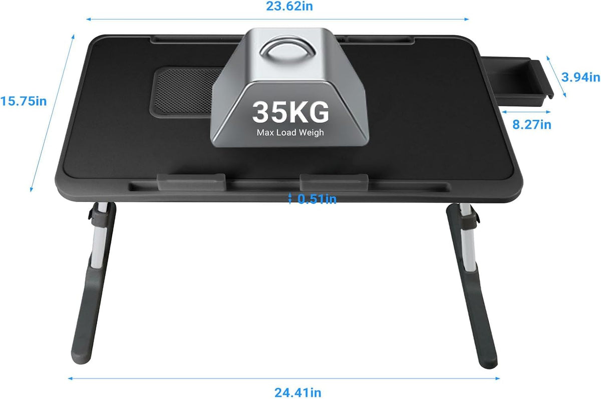 iXTRA Adjustable Laptop Lap Desk with Cooling Fan USB Light for Adults 60x40cm,Black