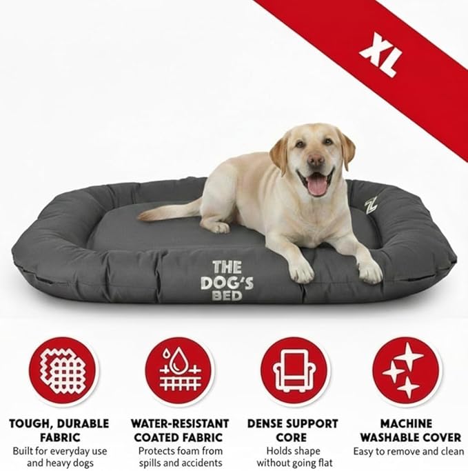 The Dog’s Bed Waterproof Dog Bed for XL Dogs, Grey – Durable Washable Dog Bed for Indoor & Outdoor Use, Tough Oxford Fabric, Removable Cover, Crate Kennel Car Travel Bed