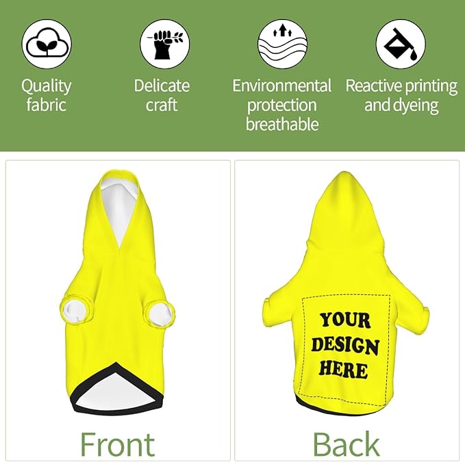 Personalized Chihuahua Dog Hoodie, Custom Pet Warm Sweatshirt Costume with Name Number Photo, Customize ID Clothes for Pupppy Kitten Dogs Cats, Yellow, L