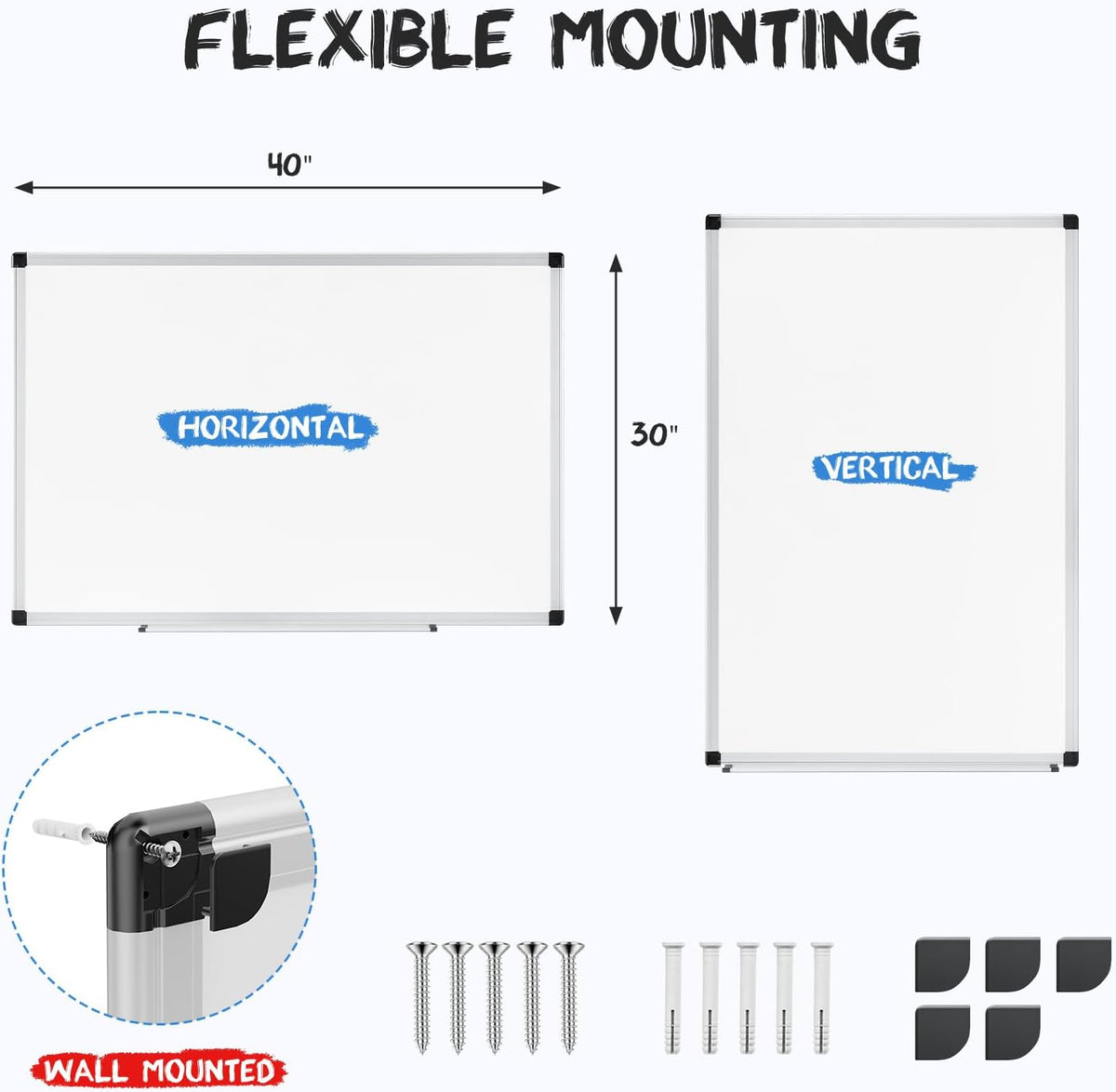 OLIXIS 30" x 40" Magnetic White Board, Dry Erase Board for Wall, Whiteboard with 1 Dry Eraser & 2 Multicolor Markers & 4 Magnetic Pins, Aluminium Frame for Home, School, Office, White