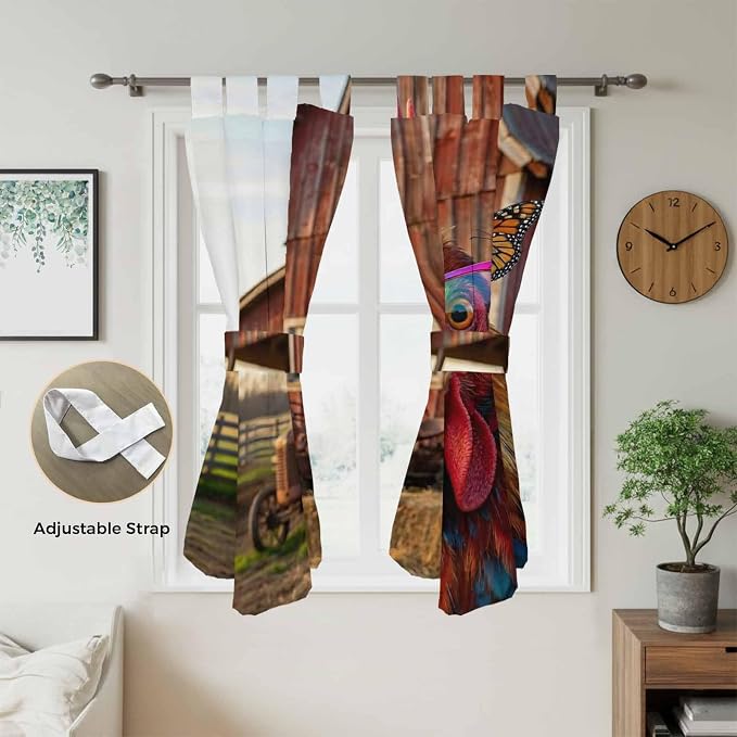 Farm Rooster Bedroom Curtains 72 Inch Length, Window Curtains Tab Top,