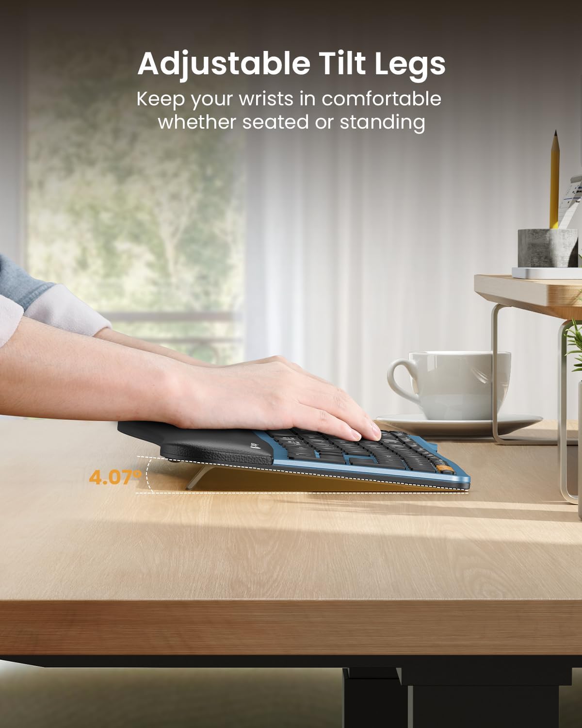 ProtoArc EK01 Plus Backlit Bluetooth Ergonomic Keyboard, Full Size, Blue