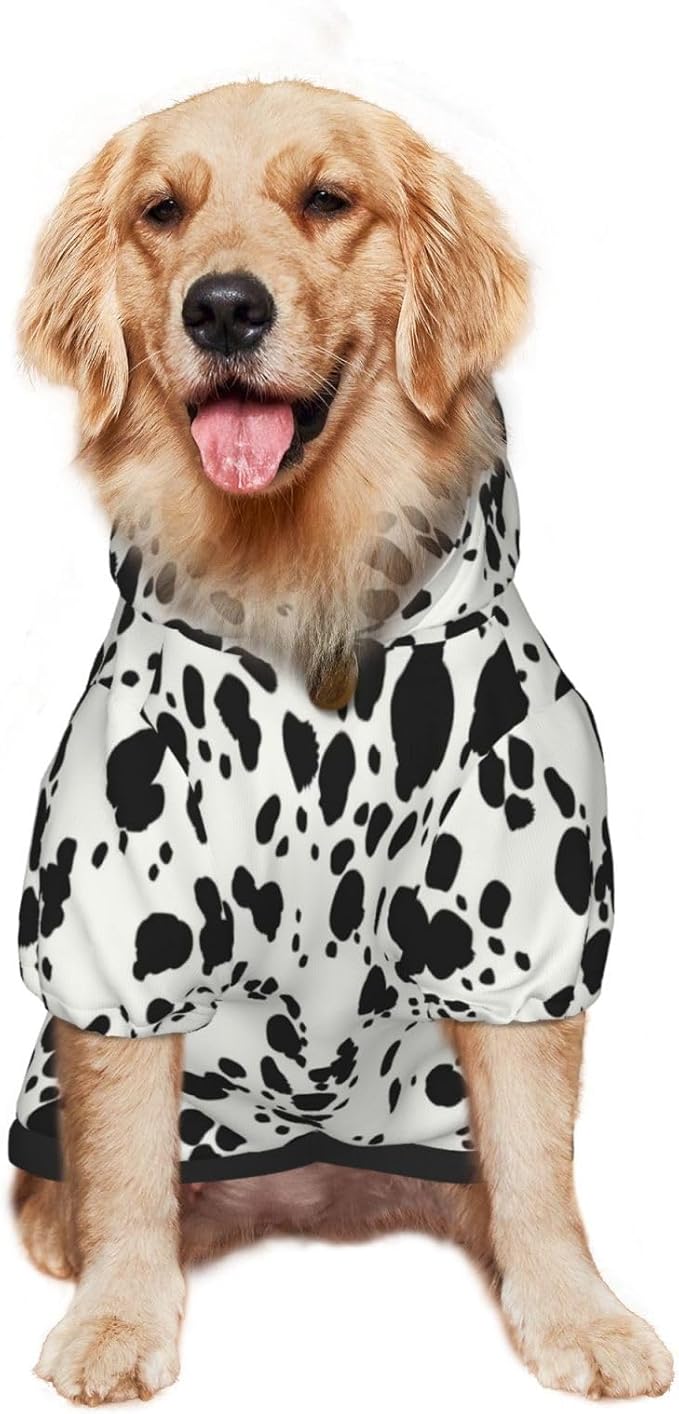 Halloween Dalmatian Dog Costume, Cute Animal Dalmatians Print Winter Clothes Sweaters for Halloween Cosplay Autumn Pets' Wear Dog Winter Hoodies with Pocket for Medium Large Dogs XL