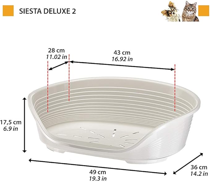 Ferplast Cat Bed, Plastic Dog Bed Small, Ventilation Holes and Non-Slip Rubber Feet for Added Stability 49 x 36 x h. 17.5 cm. Black