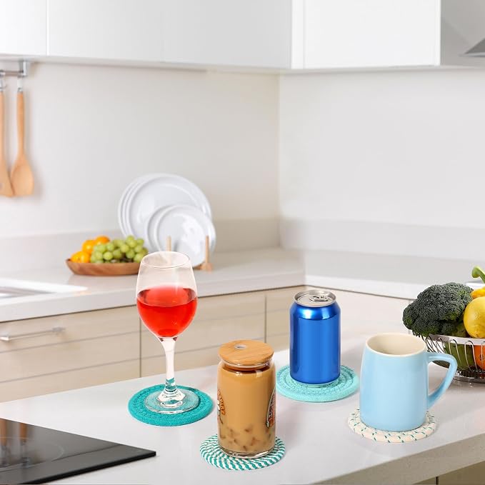 8 Pcs Coasters for Drink with Holder, 4 Colors Absorbent Coasters for Drinks