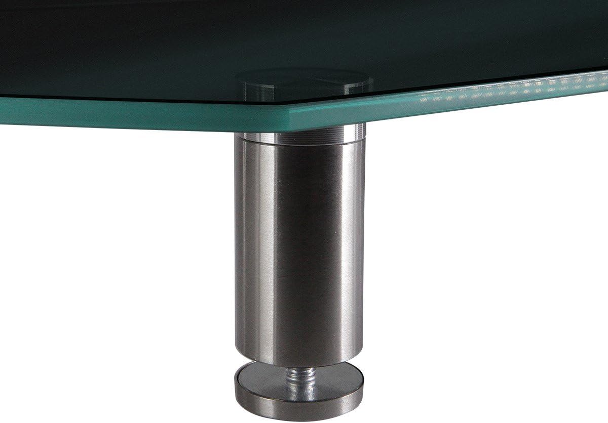 Monoprice Medium Multimedia Desktop Stand, Black Glass (27.6" x 12.2" x 3") - Stand & Riser, Laptop Stand, Desktop TV Stand, Dual Monitors w/ Height Adjustable Legs - Workstream Collection (116360), 25.6" x 11.0"