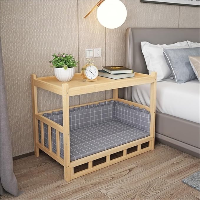 Dog Bed Wood Platform, Elevated Pet Cushion Bed(No Bedding), Dog Bed Frame with Upper Storage Space, Floor Standing Pet Furniture(47.2 X 23.6 X 27.6IN)