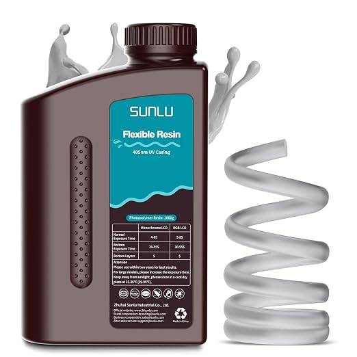 SUNLU Flexible 3D Printer Resin, 66A 3D Printing Resin