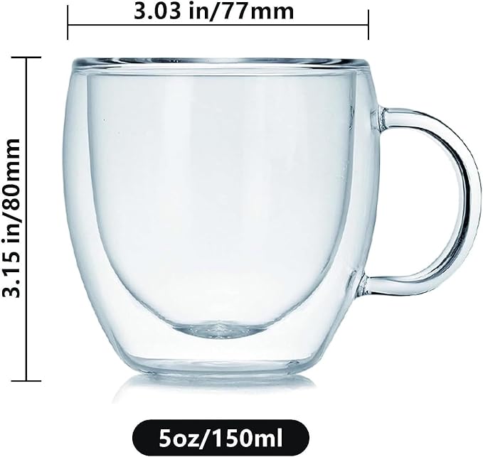 Espresso Cups Set Of 2, Double Walled Glass Coffee Mugs