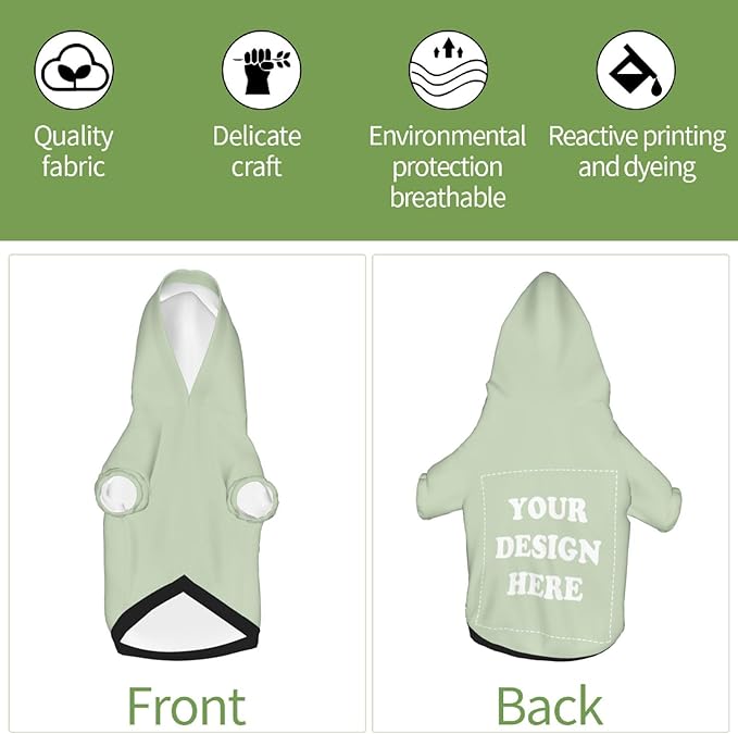 Personalized Chihuahua Dog Hoodie, Custom Pet Warm Sweatshirt Costume with Name Number Photo, Customize ID Clothes for Pupppy Kitten Dogs Cats, LightGreen, XS