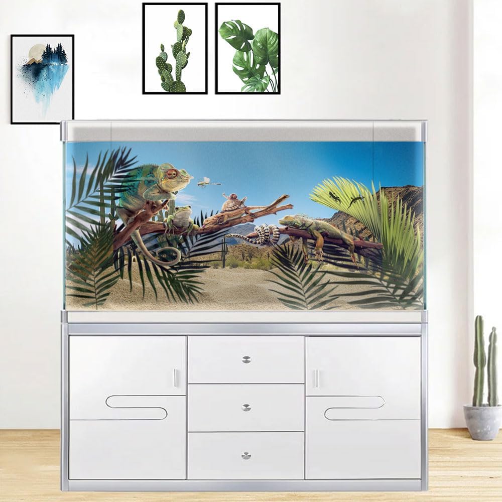 Reptile Habitat Background, Retro Desert Oasis Cactus Terrarium Background 36X24 in Background with 8 EVA Double-Sided Tape