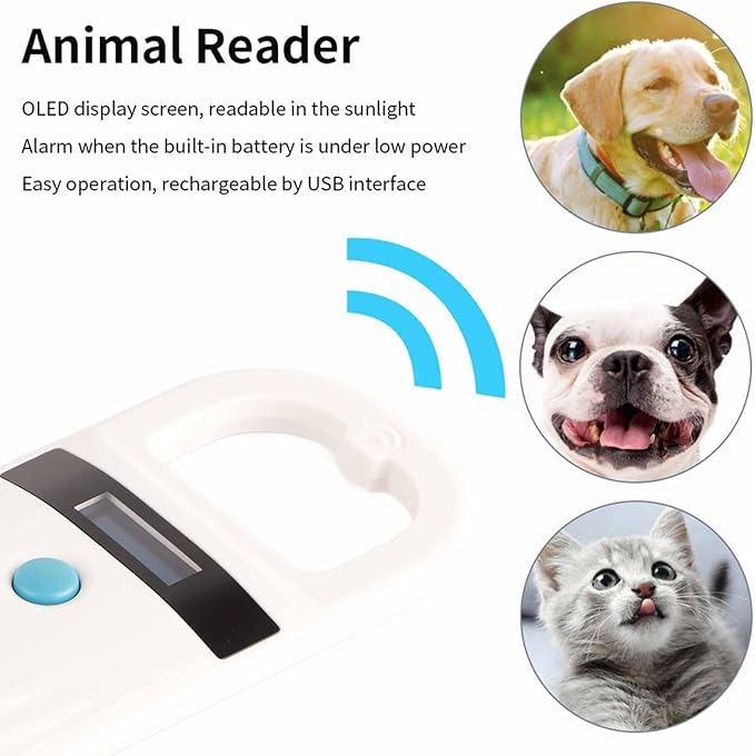 FILFEEL Rechargeable Animal Chip ID Scanner Microchip Pet Tag Scanner OLED Display USB Rechargeable for Animal Management Resource Management White 13.5 x 6cm
