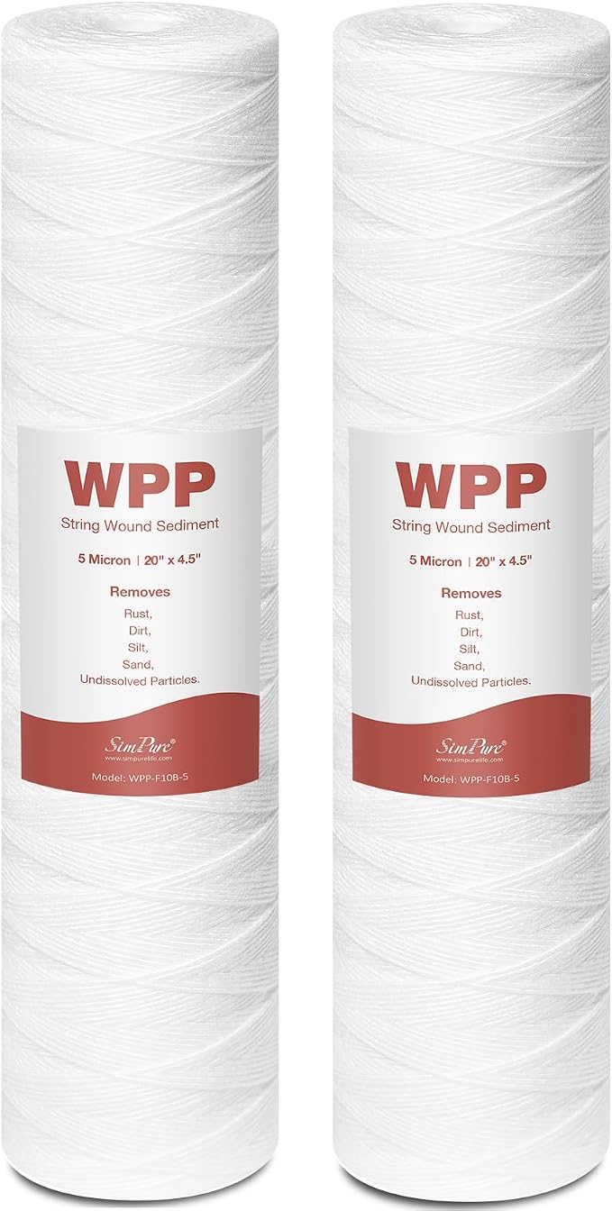 20 x 4.5 Inch 5 Micron String Wound Sediment Water Filter Cartridge, SimPure