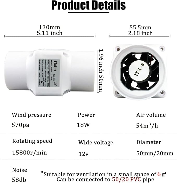 18W 12V Duct Extractor Fan 2” 50mm