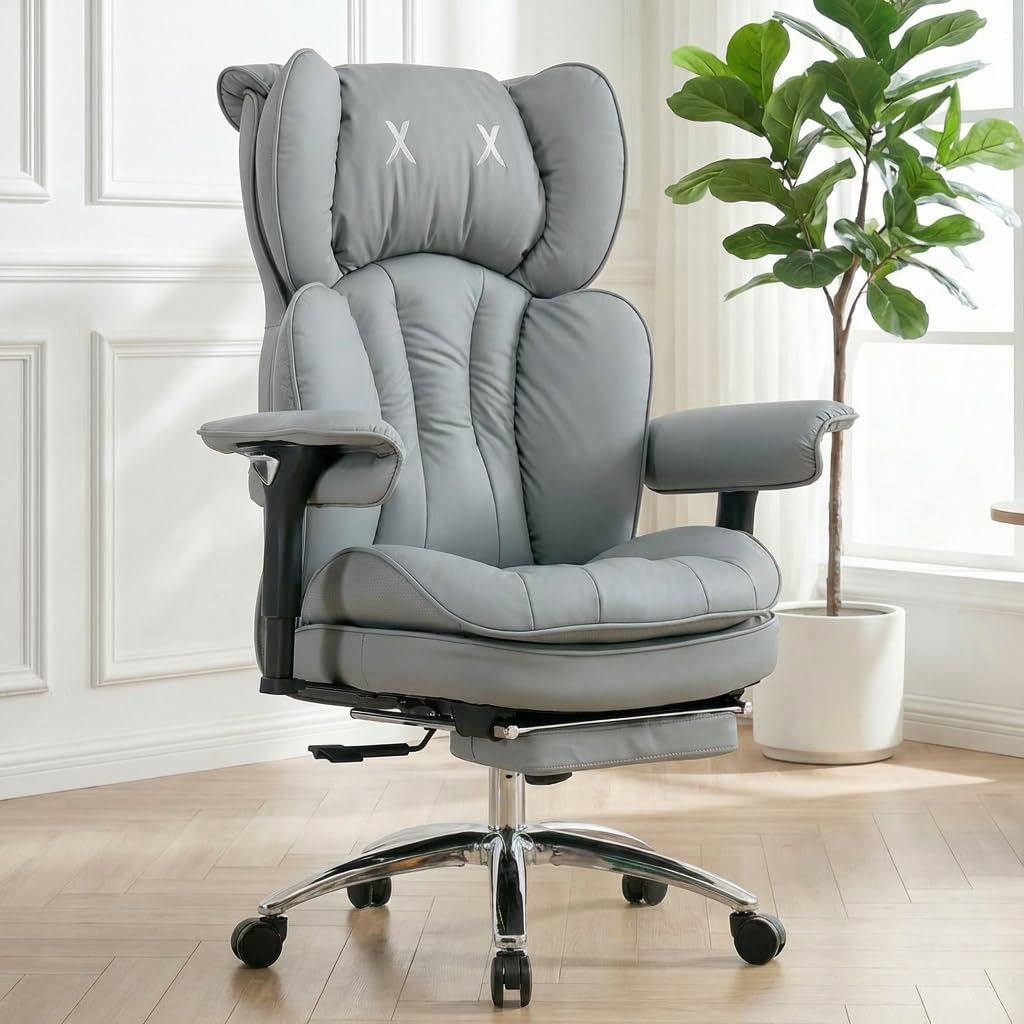 Big & Tall Office Chair, 400lbs Executive Chair with Footrest, Gray