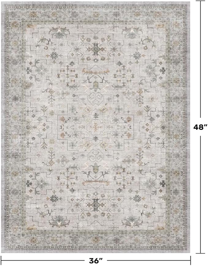Light Grey 3x4 Large Boho Bathroom Rug