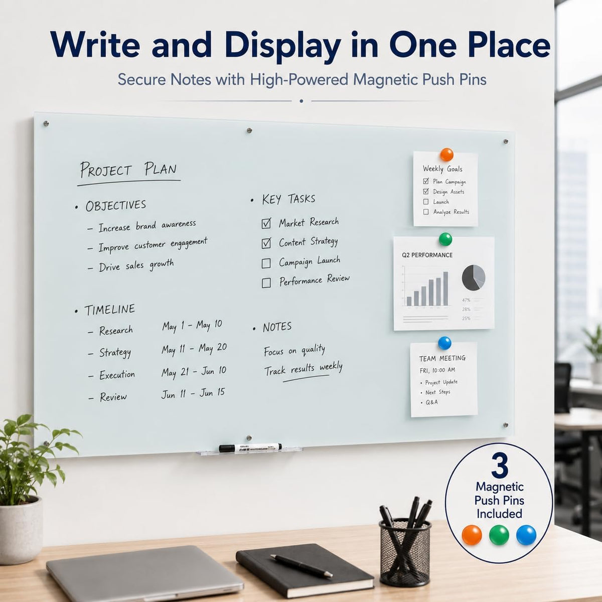 Frameless Glass Whiteboard, Magnetic White Glass Dry Erase Board 72x40 Inch