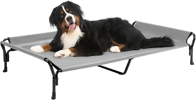 Veehoo Cooling Elevated Dog Bed, Guardrail Raised Pet Cot, Indoor & Outdoor XXL Pet Bed with Washable & Breathable Teslin Mesh, Non-Slip Feet, Dog Couch Bed, 62.5" x 37", Grey