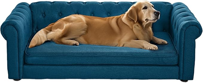 Dog Sofa Couch for Medium to Large Dogs, Memory Foam Dog Sofa Couch with Washable Fabric, Durable Elevated Pet Bed with Legs, Removable Cushion for Medium and Large Dogs, Dark Blue