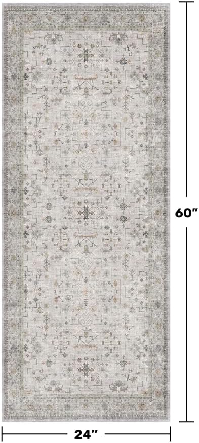 Light Grey 2x5 Boho Bathroom Runner Rug