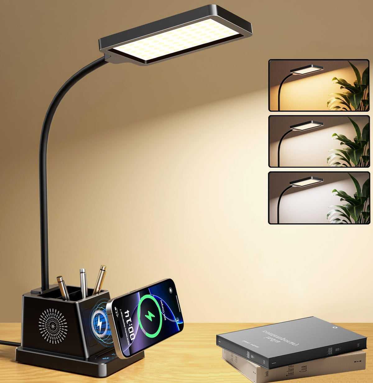 cozoo LED Desk Lamps for Home Office with Storage,15W Fast Wireless Charger