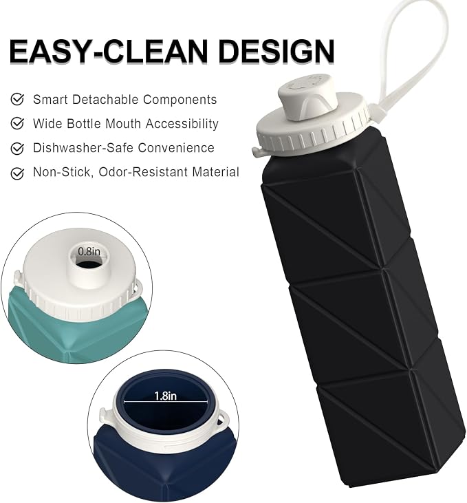 BEAUTAIL Collapsible Water Bottles 21oz/610mL, Silicone Travel Water Bottle |