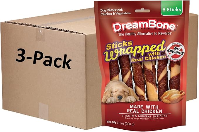DreamBone Chicken-Wrapped Chews 8 Count, Rawhide-Free Chews for Dogs - Large | 8-Count (3 Pack)