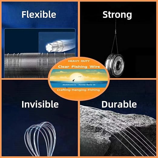 Aboda Heavy Duty Fishing Line 1mm 100lb Test 328 Ft Value Pack with Crimp Sleeves, Clear Monofilament Fishing Line - Strong Invisible Fishing Wire for Crafts, Hanging Decorations, and Pictures