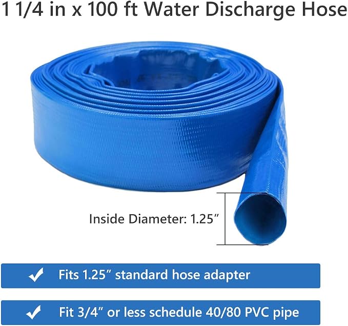 Eastrans 1-1/4''x100ft Blue PVC Lay-Flat Backwash Hose