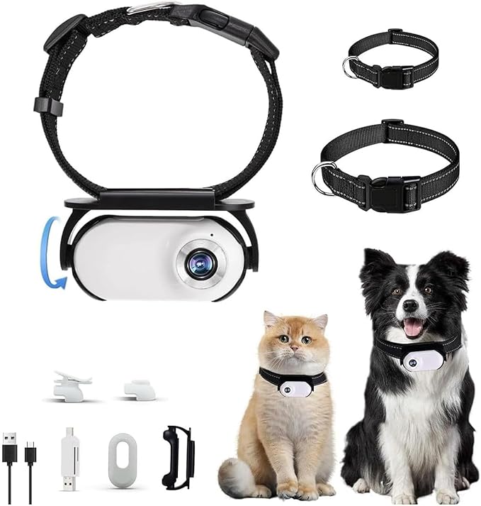Cat Collar Camera, 1080p Pet Collar Camera, 170° Wide Angle Dog CollarCamera, Mini Ipx7 Waterproof CatsCamera, JPEG Photo and Avi Video Formats, CatCam Pro for Cats Dogs Outdoor (White)