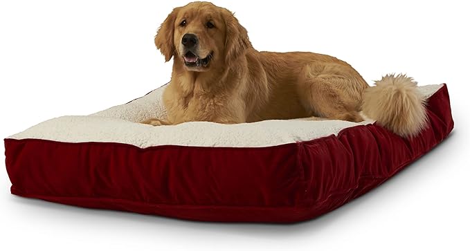 South Pine Porch Buddy Reversible Rectangle Pillow Style Microfiber and Sherpa Dog Bed with Removable, Machine-Washable Cover, Crimson Sherpa, Large (48 in. x 36 in.)